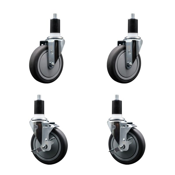 Service Caster 5'' Thermoplastic Rubber Wheel Swivel 1-1/2'' Expanding Stem Caster Set 2 Brakes, 4PK SCC-EX20S514-TPRB-2-TLB-2-112 - main